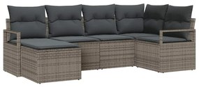 Conjunto de Sofá de Jardim de 6 Peças com Almofadas Cinza em Rattan Si