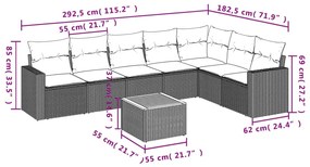 8 pcs conjunto de sofás p/ jardim com almofadões vime PE bege