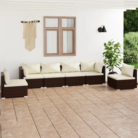 vidaXL 6 pcs conjunto lounge jardim c/ almofadões vime PE castanho