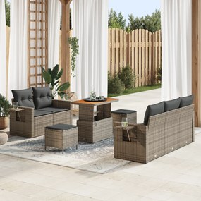 Conjunto de Sofá de Jardim de 8 Peças com Almofadas Cinza Rattan PE Ac