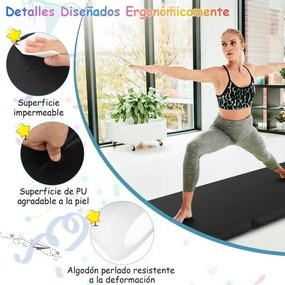 Tapete de exercícios portátil, leve e dobrável de 3 painéis com 2 pegas Ginástica compacta com enchimento de espuma EPE 180 x 60 x 5 cm Preto