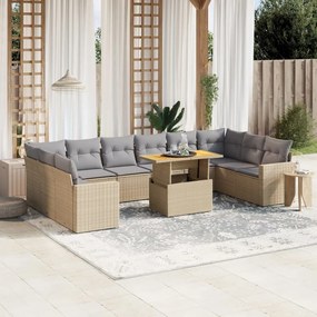 11 pcs conjunto sofás de jardim c/ almofadões vime PE bege