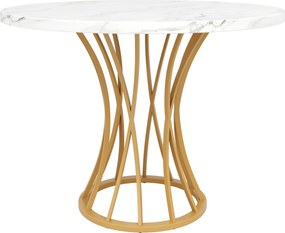 Mesa de jantar redonda para 4 pessoas, tampo em MDF, 80x80x76 cm, Branco+Ouro
