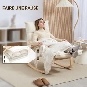 Cadeira de baloiço estofada, cadeira relaxante com braços e estrutura em aço, para sala de estar, quarto, cor creme