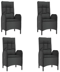 7 pcs conjunto de jantar p/ jardim c/ almofadões vime PE preto