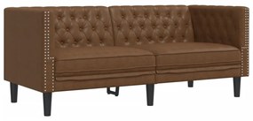 2 pcs conj. de sofás chesterfield camurça artificial castanho