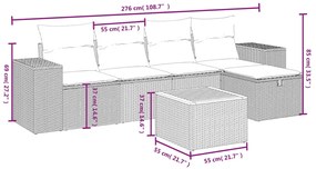 6 pcs conjunto de sofás p/ jardim com almofadões vime PE bege