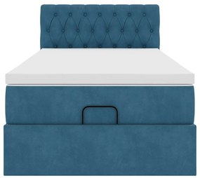 Estrutura de cama otomana com colchão azul escuro Veludo