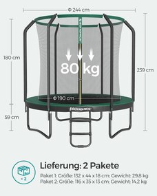 Trampolim Ø 244 cm com rede interna preto-verde escuro