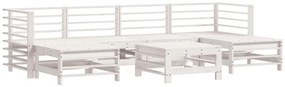 7pcs conjunto lounge jardim c/ almofadões madeira maciça branco
