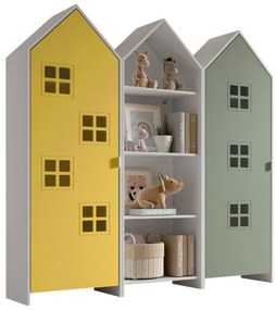 Conjunto 2 armarios Guarda Roupa infantil + estante infantil coleção CASAMI Verde e Amarelo