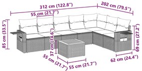 8 pcs conjunto sofás de jardim com almofadões vime PE preto