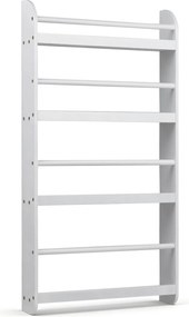 Estante infantil de parede com 4 níveis 56 x 12 x 107 cm, prateleiras abertas, barras de segurança e bordas elevadas para quarto infantil ou sala de a