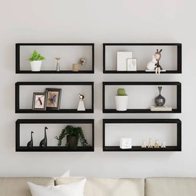 Estantes de Parede vidaXL 6 pcs Carvalho Preto 60x15x23 cm Madeira Eng