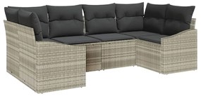 Conjunto de Sofá de Jardim de 6 peças com Almofadas Cinzento Claro Vim