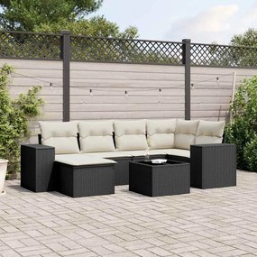 7 pcs conjunto de sofás p/ jardim c/ almofadões vime PE preto
