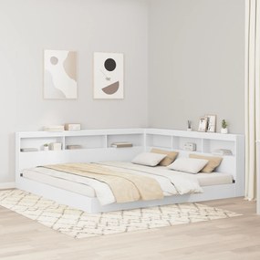 vidaXL Cama com Estante Branca 200x200 cm em Madeira Engenharia