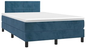 vidaXL Cama box spring colchão LED 120x190cm couro artif. azul-escuro