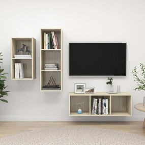 3 pcs conjunto móveis de TV derivados madeira carvalho sonoma
