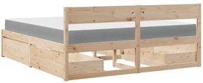 Cama com gavetas e colchão 200x200 cm madeira de pinho maciça
