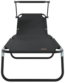 Espreguiçadeiras Dobráveis 2 pcs com Toldo Preto Tecido Oxford 600D