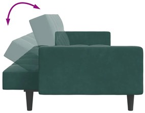 Sofá-cama 2 lugares c/ apoio de pés veludo verde-escuro