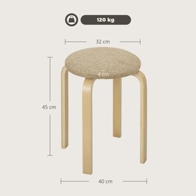 Conjunto de 4 Bancos Empilháveis Redondos (MESA NÃO INCLUIDA) Bancos Baixos de Cozinha com Assento Acolchoado Ø40x45 cm Caqui e Madeira