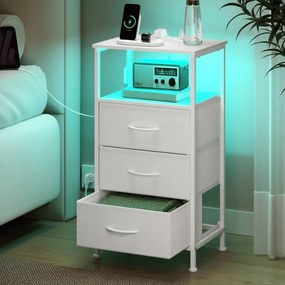 Mesa de cabeceira 30 x 39,6 x 75,9 cm com estação de carregamento e iluminação controlada por aplicaçãoColeção BELLAH , 1 compartimento aberto, 3 gave