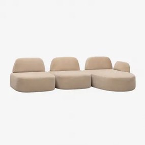 Sofá Modular Chaise Longue Direito De 3 Peças Estofado Giorgia Chenille Castanho Areia Claro - Sklum