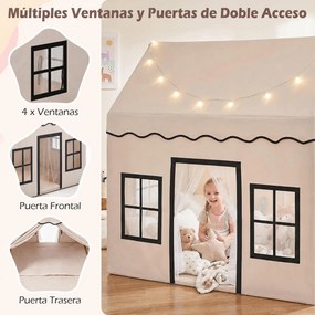 Tenda de Brincar Infantil 2 em 1 com Parque, 162,5 x 139 x 140 cm, Tapete Amovível, Bege