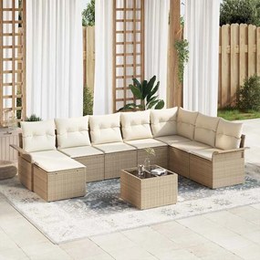 vidaXL Conjunto de Sofá de Jardim com 9 peças e Almofadas de Rattan de Polímero Marrom