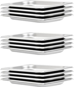 vidaXL Recipientes gastronorm 12 pcs GN 1/4 20 mm aço inoxidável