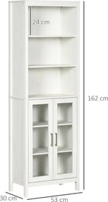 kleankin Armário Alto de Casa de Banho com 2 Portas de Vidro e 3 Prate