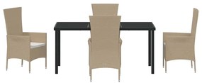 Conjunto de Jantar de Jardim 5 pcs Bege Claro, Preto