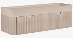 Conjunto De Móvel De Casa De Banho Suspenso 130x45 Cm Em Madeira Com Lavatório Integrado Saioa Castanho Areia Claro - Sklum