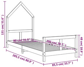 Estrutura de cama infantil 80x200 cm pinho maciço branco