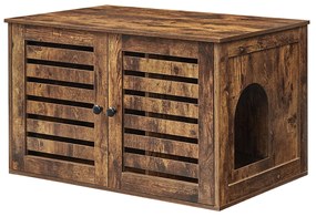 Caixa de areia para gatos FEANDREA com portas para casa de gatos Caixa de areia para gatos Fácil montagem Vintage Marrom PCL003X01
