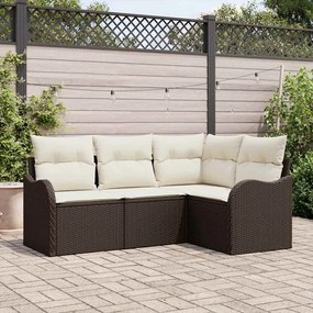 Conjunto de Sofás de Jardim de 4 Peças com Almofadas em Rattan Castanho