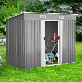 Abrigo de metal para jardim exterior com 2 portas 238 x 131 x 181 cm Cinzento