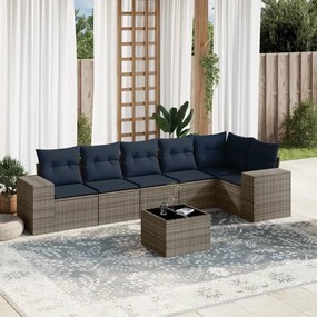 vidaXL 7 pcs conjunto sofás p/ jardim c/ almofadões vime PE cinzento