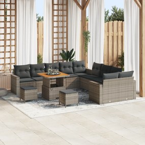 Conjunto de Sofá de Jardim vidaXL com Almofadas Cinza Polirattan Acáci