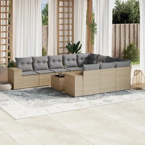 11 pcs conjunto sofás de jardim c/ almofadões vime PE bege