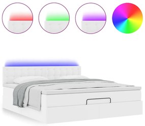 Cama otomana com colchões &amp; LEDs 160x200 cm couro artificial