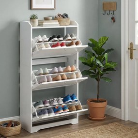 Sapateira com 3 abas 24 x 60 x 121,2 cm, arrumação de sapatos, com capacidade para 12 a 20 pares de sapatos branca