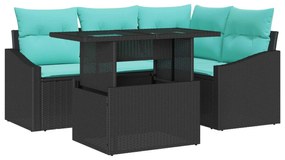 vidaXL Conjunto de Sofá de Jardim com almofada 6 pcs Preto e creme