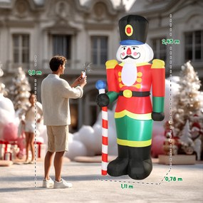 Soldado «Quebra-Nozes» insuflável de Natal, 245 cm, com luzes LED e cetro, para uso interior e exterior, multicolorido