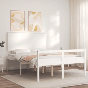 Estrutura de cama com cabeceira 120x200cm madeira maciça branco