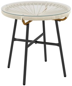 Outsunny Mesa Auxiliar de Vime Sintético para Exteriores com Bancada de Vidro Temperado e Pés de Metal Ø50x50 cm Creme e e Preto