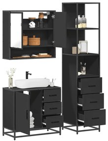 vidaXL 3 pcs conjunto móveis casa de banho derivados de madeira preto