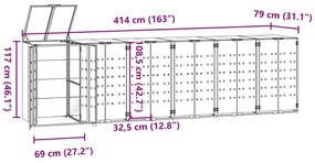 Abrigo para 6 caixotes do lixo 414x79x117 cm aço cinzento